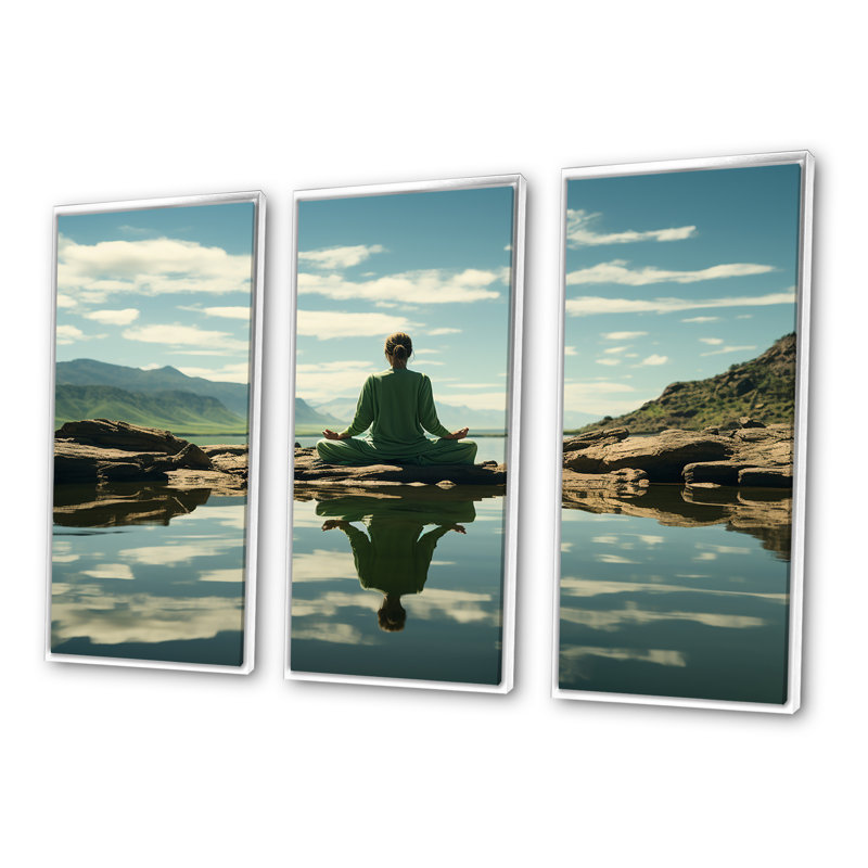 Ensemble de décoration murale Yogic Balance Horizon II - Yoga, Cadre flottant blanc, H 40 po x l 60 po x P 1 po