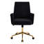 Chaise de bureau ergonomique à dossier mi-haut et relevable, en velours côtelé noir rayé, base en métal doré, coussin en mousse à mémoire de forme souple, forme en S pour un soutien lombaire, un confort des épaules et des coudes, coutures de haute précision.