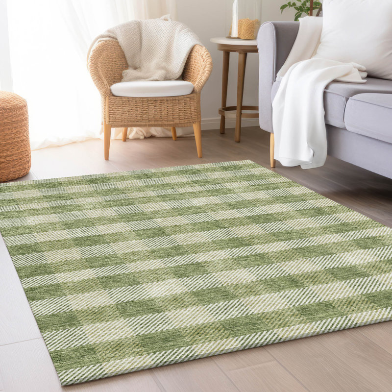 Premium Machine Washable Prisco Green Rug, Rectangle 3' x 5'
