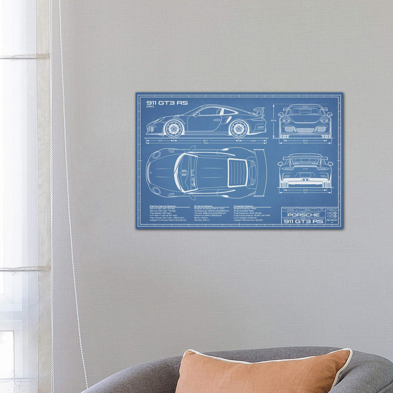 Porsche 911 GT3 RS (991) Blueprint by Action Blueprints - Wrapped Canvas Print, 66.04 cm H x 45.72 cm W x 1.91 cm D