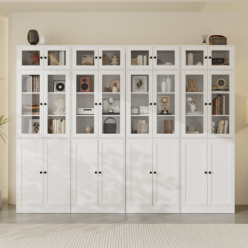 86.7'' H X 94.48'' W Book Cabinet Storage Bookcase Set, White