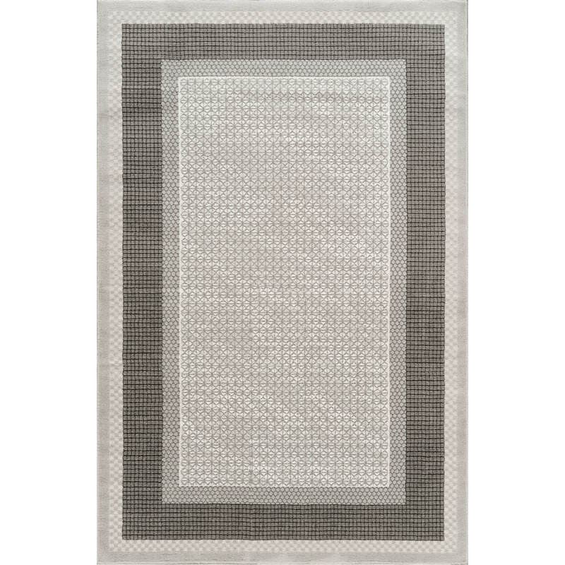 Whitney Gray & Ivory Geometric High-Low Modern Rug, 4'3" x 6'0", Gray/Ivory