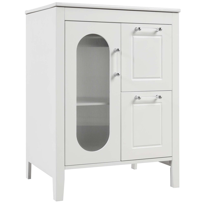 Meuble-lavabo 24 po avec lavabo, meuble-lavabo avec 2 tiroirs et porte, tablette réglable, Blanc