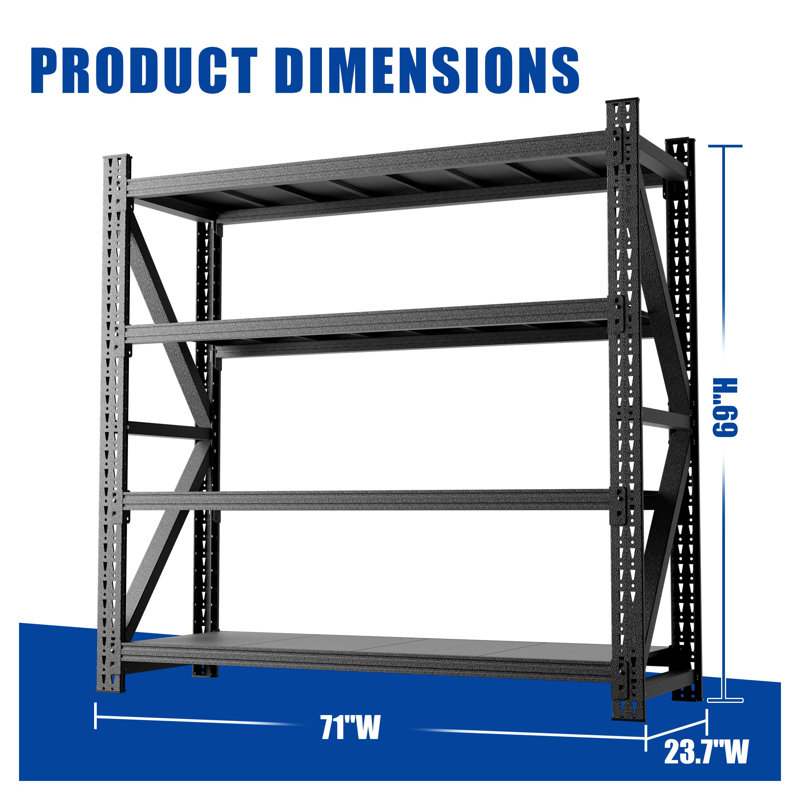 5000 lb Étagère en métal robuste à 4 tablettes avec capacité, capacité de rangement réglable, noir