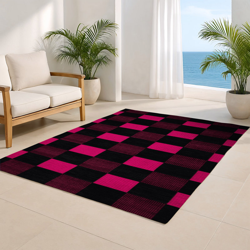 Tapis intérieur / extérieur mauve à carreaux, Rectangulaire 3 pi x 5 pi