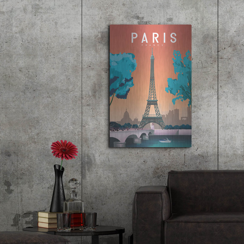 Art mural en métal «Paris France» par Omar Escalante, H 36 po x l 24 po