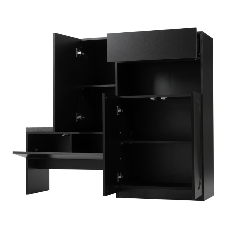 Elegant 2-In-1 Shoe Cabinets With Soft Cushion, Black