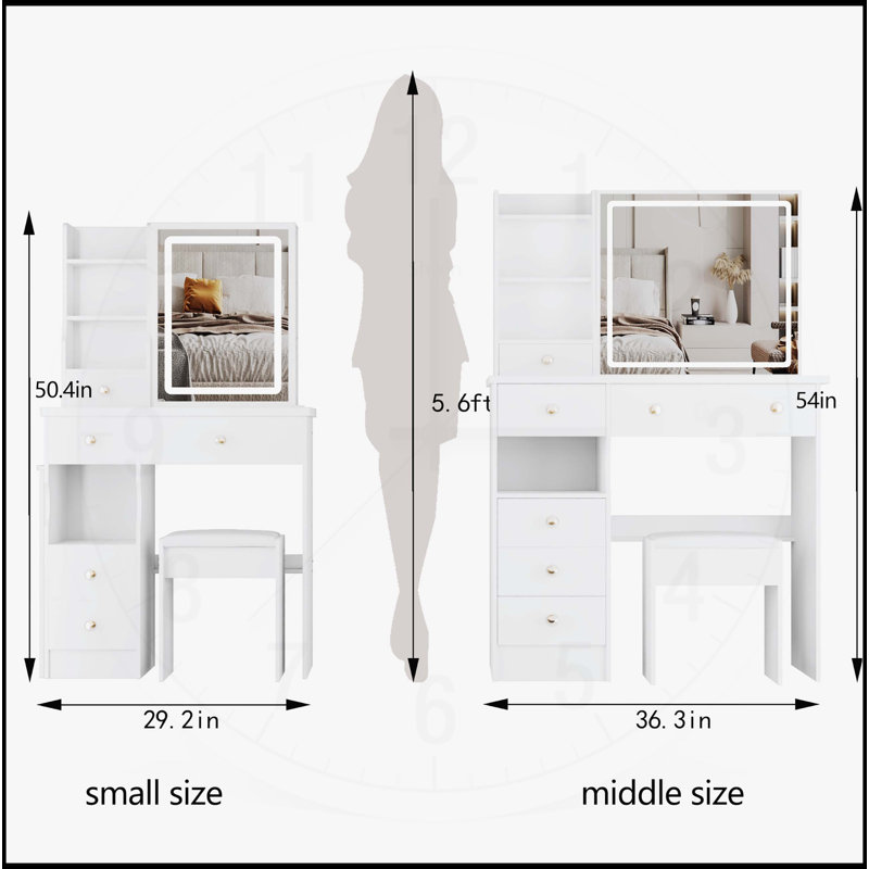 Versatile Desktop Vanity Table with Advanced LED Mirror and Ample Storage, White