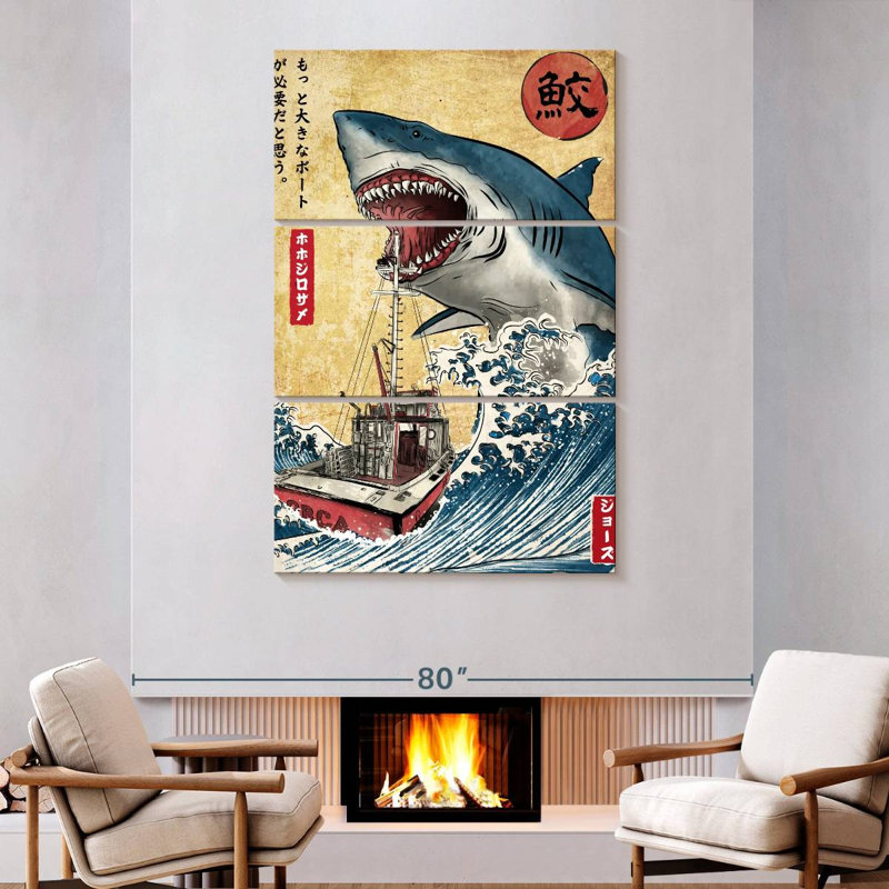 Brampt Hunting The Shark In Japan, 74" H x 48" W