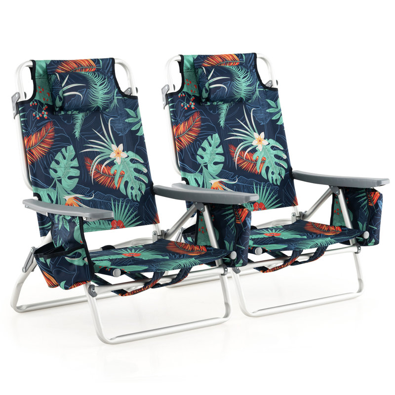 Chaise de plage pliante portative en aluminium avec appui-tête, Rouge