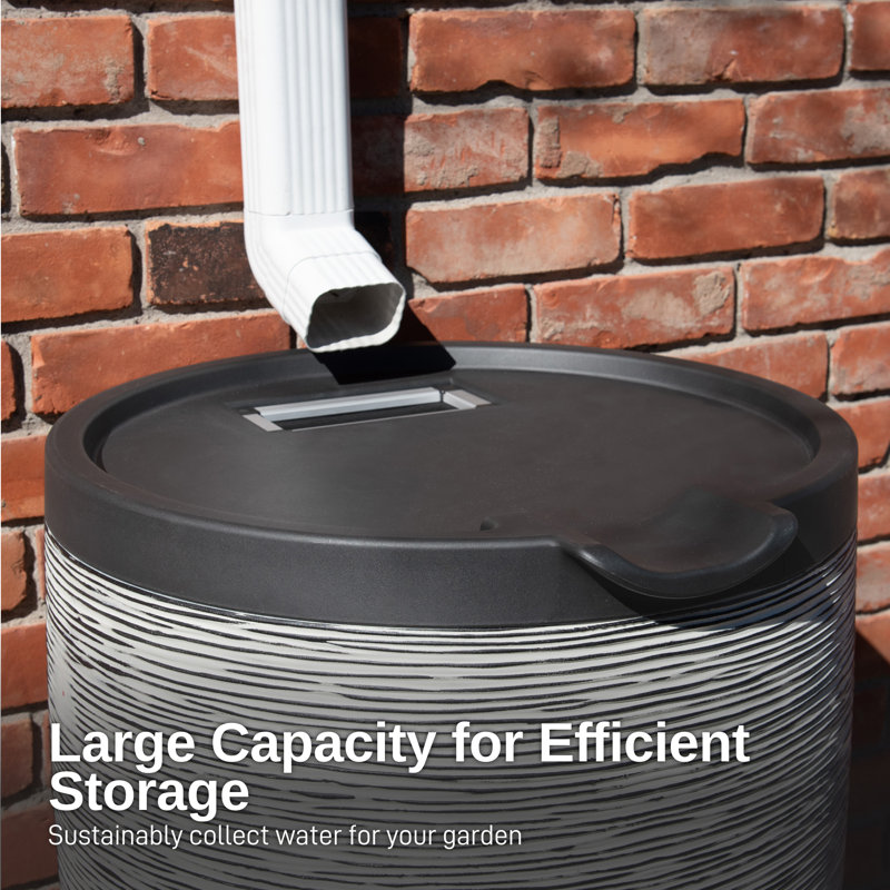 RTS Home Accents 50 Gallon Newport Rain Barrel with Removable Lid and Stand, Gray;Black