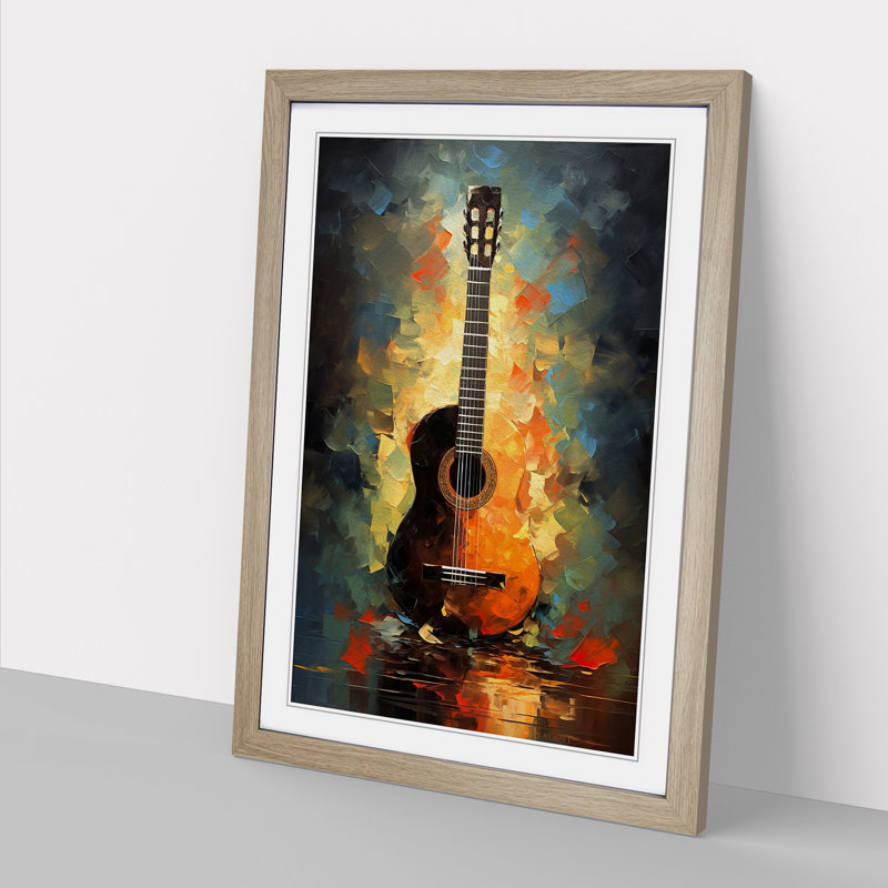 Acoustic Guitar Impressionism - Single Picture Frame Print on Wood, 34cm H x 25cm W x 2cm D, Oak