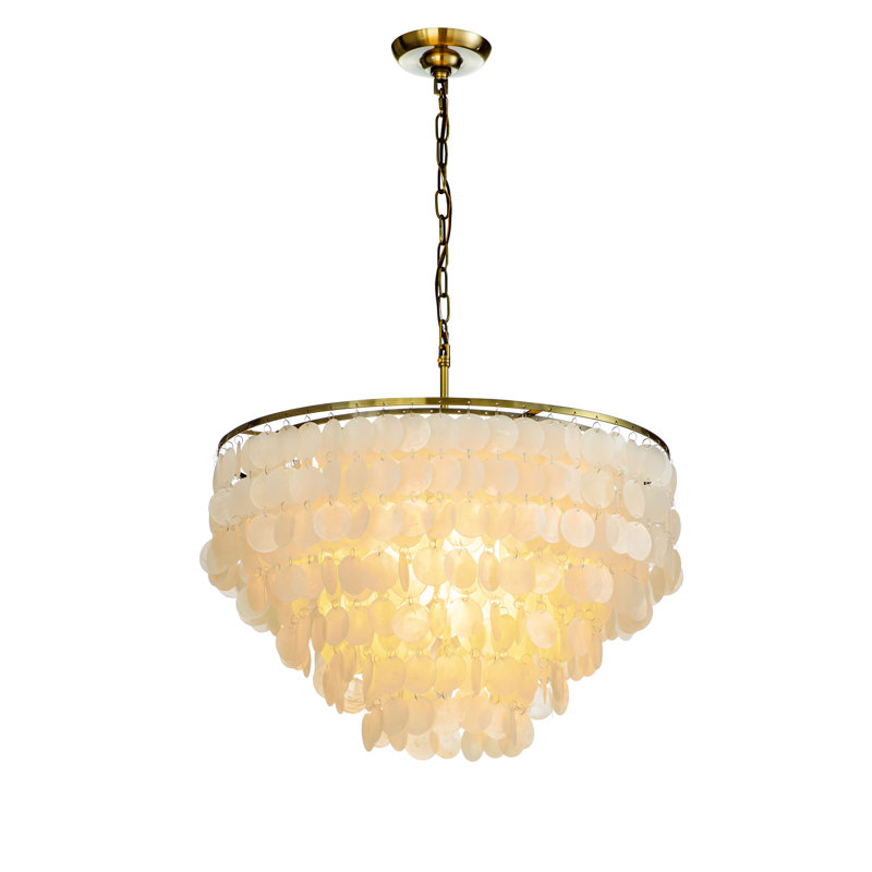 Maiteder 6-Light Unique/Statement Coastal Natural Capiz Shell Round Tiered Chandelier