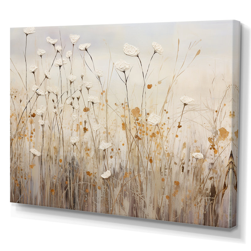 beige Wildflowers Floral Fantasy - Beige Wildflowers Wall Art, 16" H x 32" W, Wrapped Canvas, No Frame