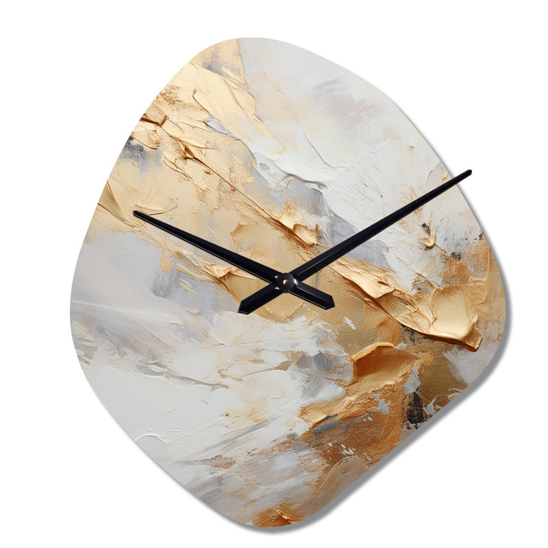 Horloge murale en forme de pierre abstraite beige et doré Glacier Stone Simplicity III - formes abstraites, Grand