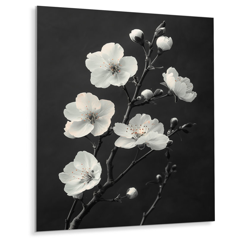 Silhouette de fleur de cerisier noir monochrome II - fleur de cerisier, Métal métal, 40" H x 30" W