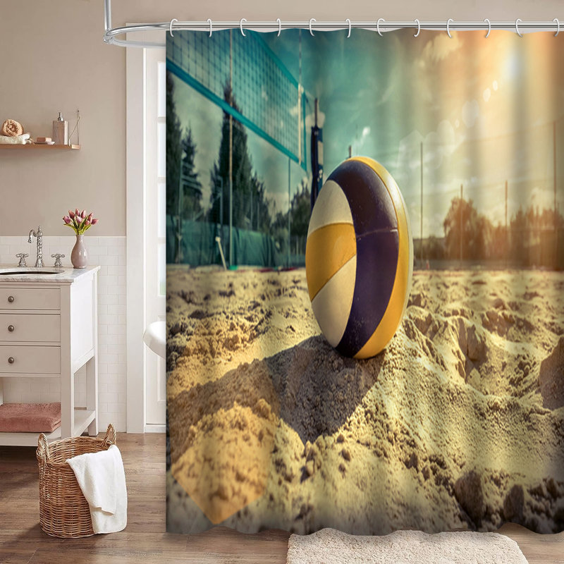 Rideau de douche avec 12 crochets Beach Volleyball, L 72 po x l 72 po