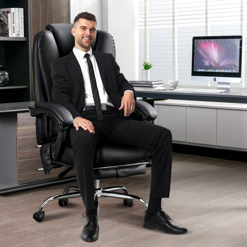 Fauteuil de massage, avec chaleur et 6 points de vibration, fauteuil de bureau de direction, avec repose-pieds et accoudoirs rembourrés, dossier inclinable et roues