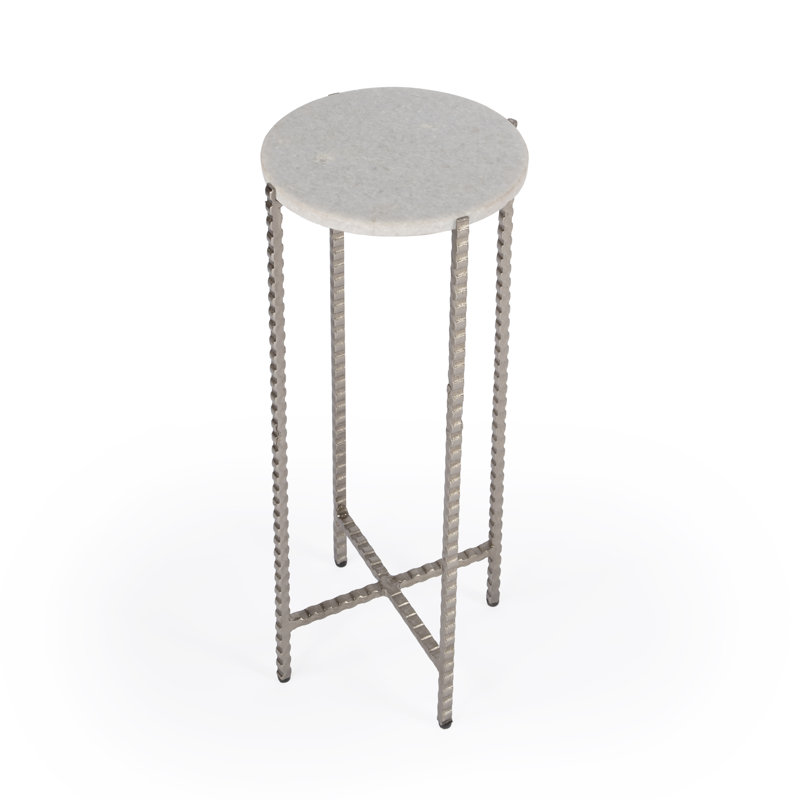 Nigella Granite Cross Legs Side Table, White Marble/Gray
