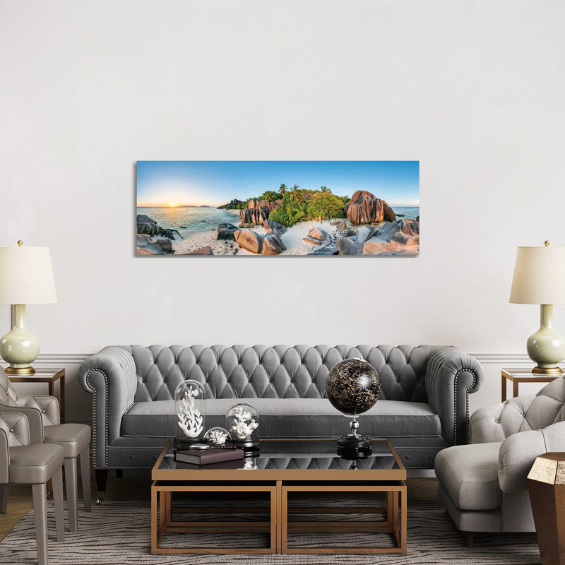 Beach Anse Source D'Argent At Sunset by Jan Becke - Wrapped Canvas Panoramic Gallery-Wrapped Canvas Giclée