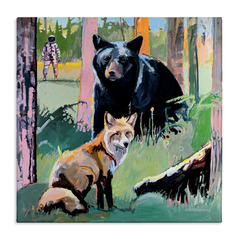 Animaux de la forêt dans un espace lointain, design par Adam Swanson, H 24 po x l 24 po