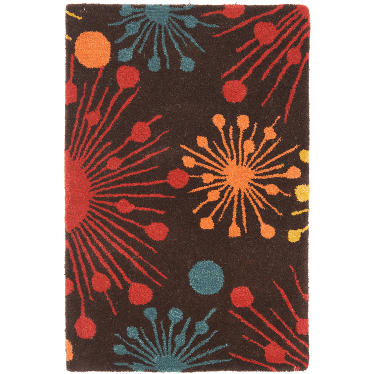 Amier Abstract Hand-Tufted Wool Black/Red Area Rug