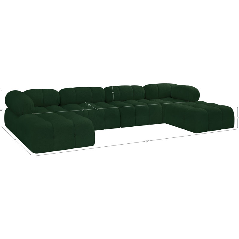 Ames 136" Upholstered Sectional, Green Boucle Fabric
