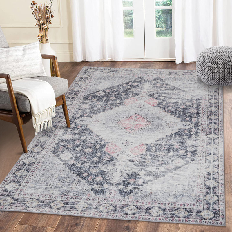 Tapis oriental gris en polyester Conon, Rectangle 8 pi x 10 pi