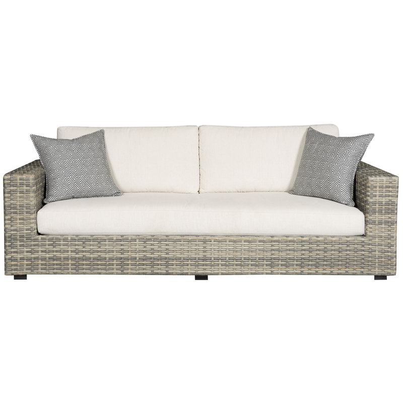Michael Weiss Montclair 94" Wide Outdoor Wicker Rectangle Patio Sofa with Cushions, Trippy Coconut