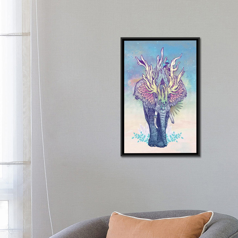 « rites éléphant », impression sur toile, H 26 po x l 18 po x P 1,5 po, Toile avec cadre noir, Pas de tapis