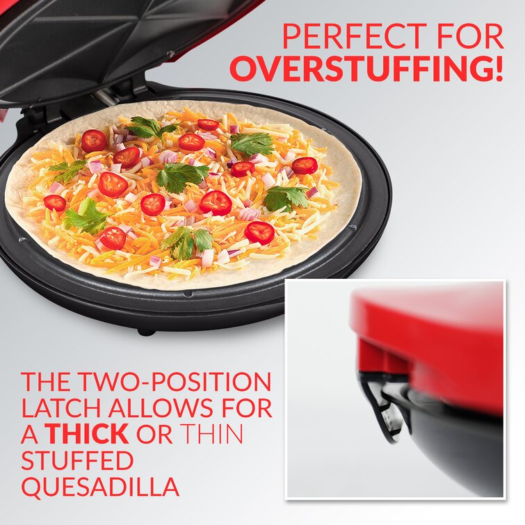 Taco Tuesday - Tteqm8rd Deluxe 6-Wedge Electric Quesadilla Maker with Extra Stuffing Latch - Red