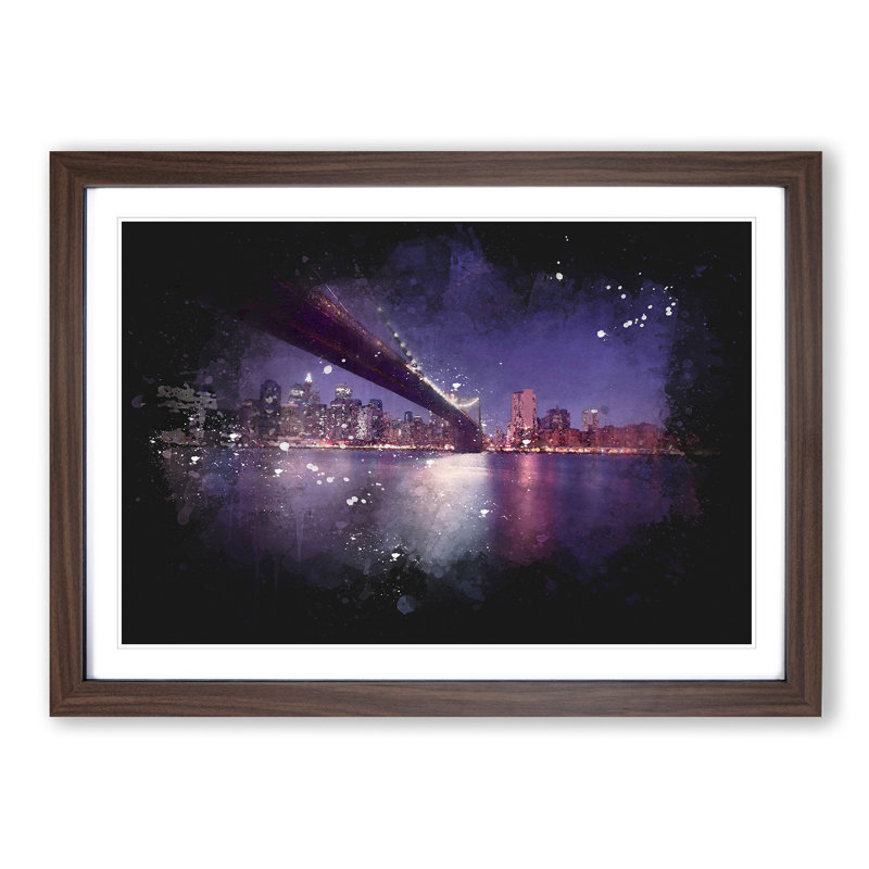 Brooklyn Bridge in New York City - Picture Frame Painting Print, Walnut Framed, 24cm H x 33cm W x 2cm D