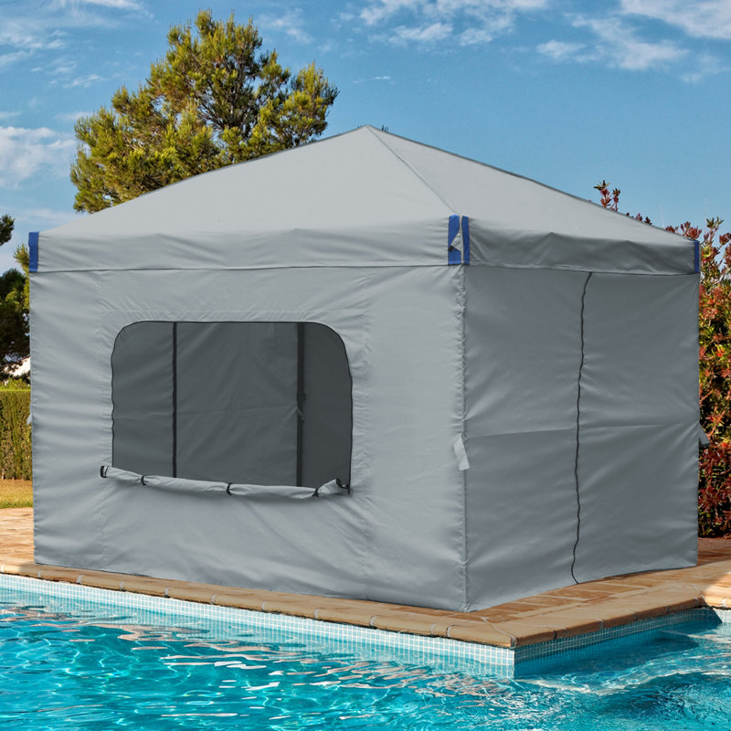 Iron Pop-up Canopy with Removable Window Sidewalls and Roller Bag, 12 Ft. W x 12 Ft. D, Grey