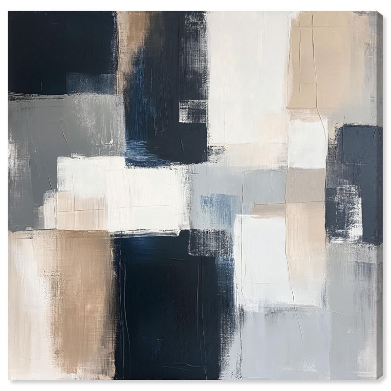 «Blue and Tan Abstraction I», art mural bleu par , Toile tendue, H 12 po x l 12 po