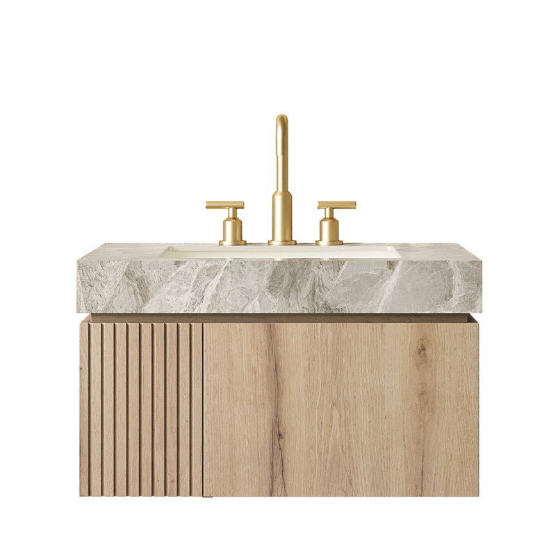 Ensemble de meuble-lavabo et lavabo flottant 30 po avec rangement, lavabo en céramique, plateau en pierre frittée