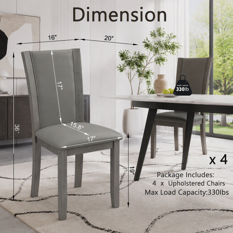 Ensemble de 4 chaises de salle à manger en similicuir, dossier courbé et rembourré, Gris