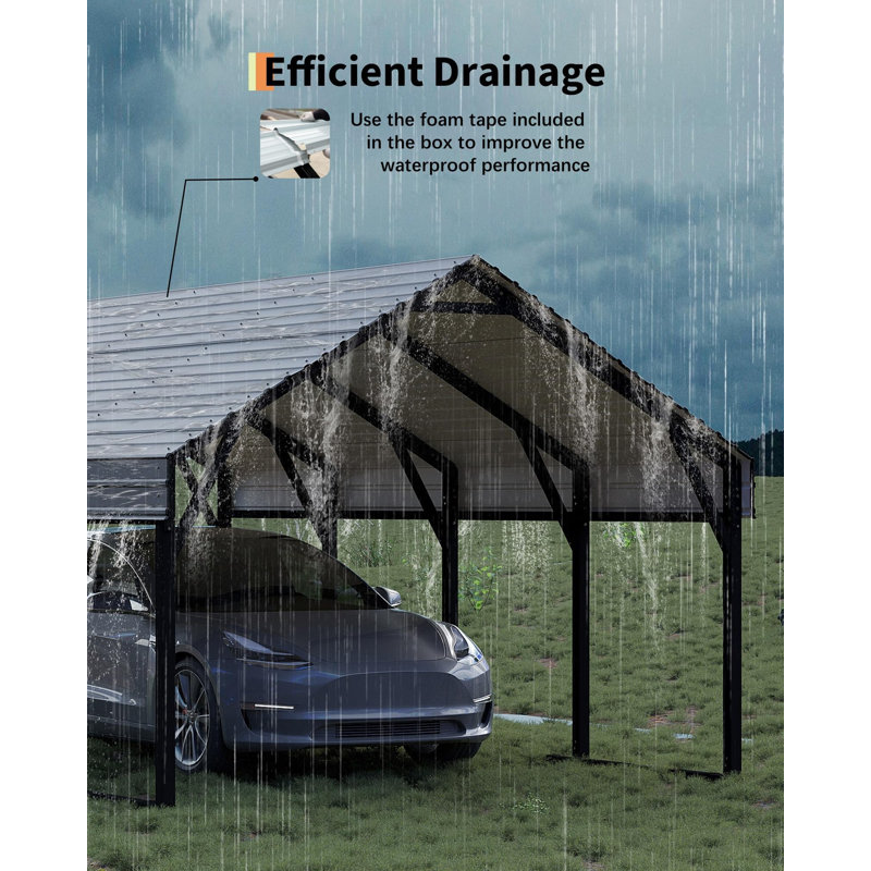 Metal Carport, Heavy Duty Carport Reinforced Frame and Steel Roof, All-Weather Shelter for Pickups, Boats, Cars, and Tractors