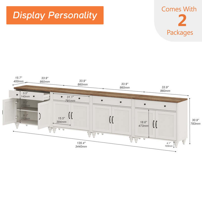 Buffet Scarlett 136, Blanc / Brun