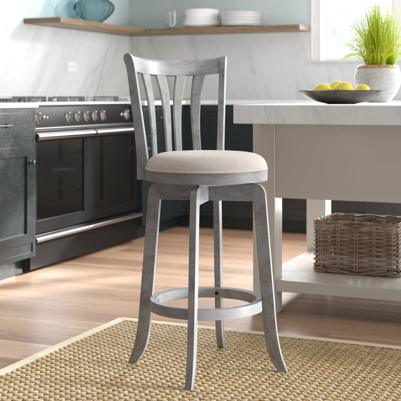 Asharn Swivel Upholstered Counter Stool, Counter Stool (25.5" Seat Height), Blue Polyester