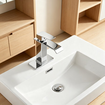 Robinet de salle de bain noir et or avec robinet cascade de lavabo avec bonde et robinet de lavabo à poignée simple avec plaque de comptoir (1 à 3 trous)