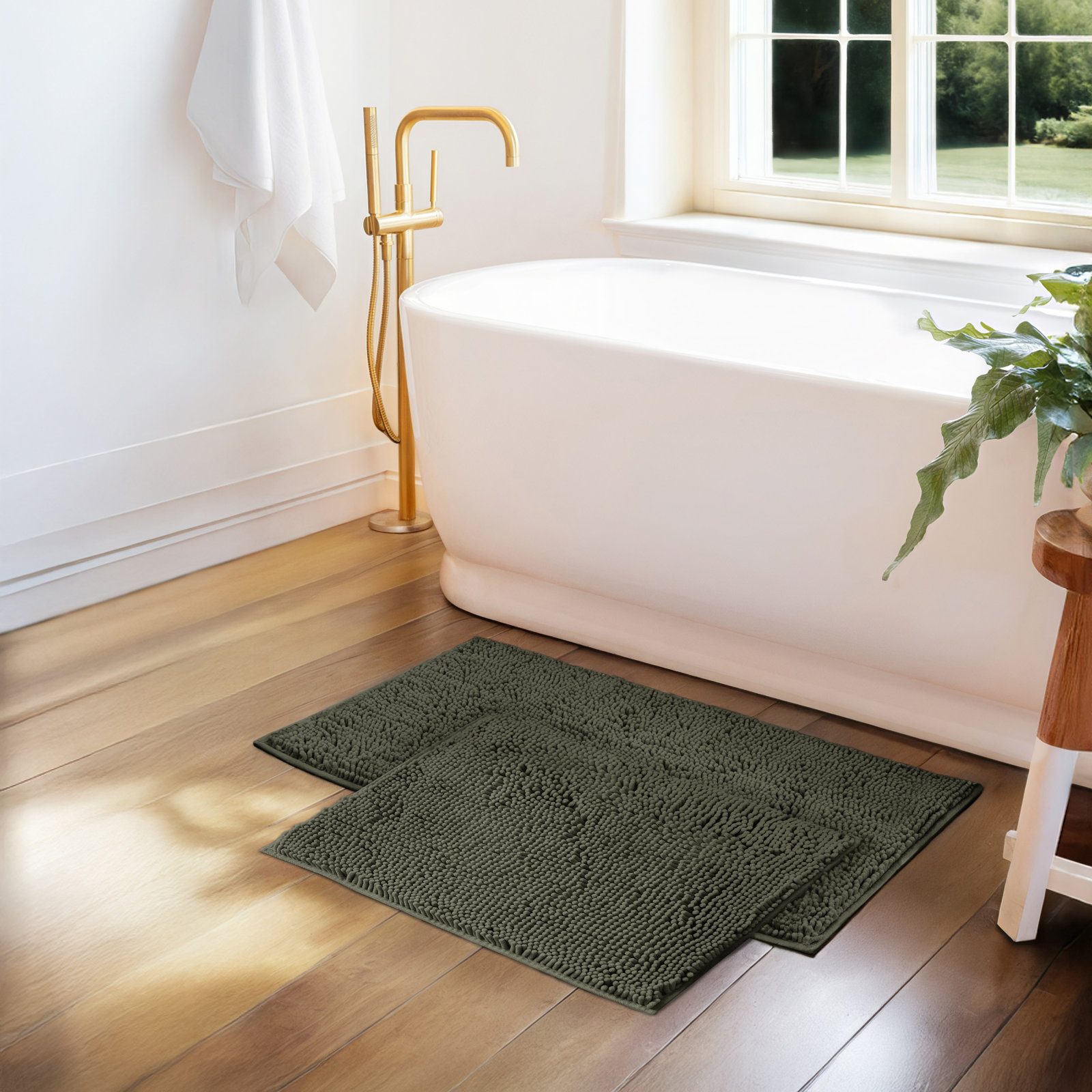 Chenille Bath Mat, Sage, Set of 2 - 24" L x 17" W | 34" L x 21" W