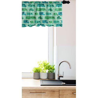 Ambesonne Camper Valance Pack of 2 Squares and Caravans Mint Green Green