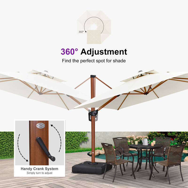 Parasol en porte-à-faux carré en bois 132 po ChemIn, crème, Crème, crème