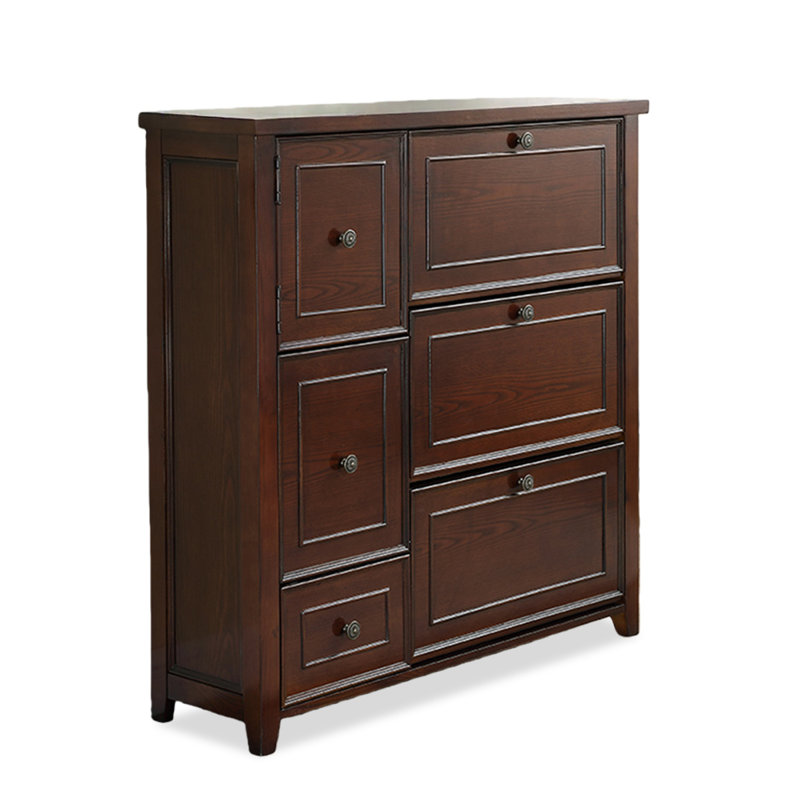 Nut-brown Solid Wood Shoe Storage Bench, 43.31" H x 43.31" W x 11.81" D