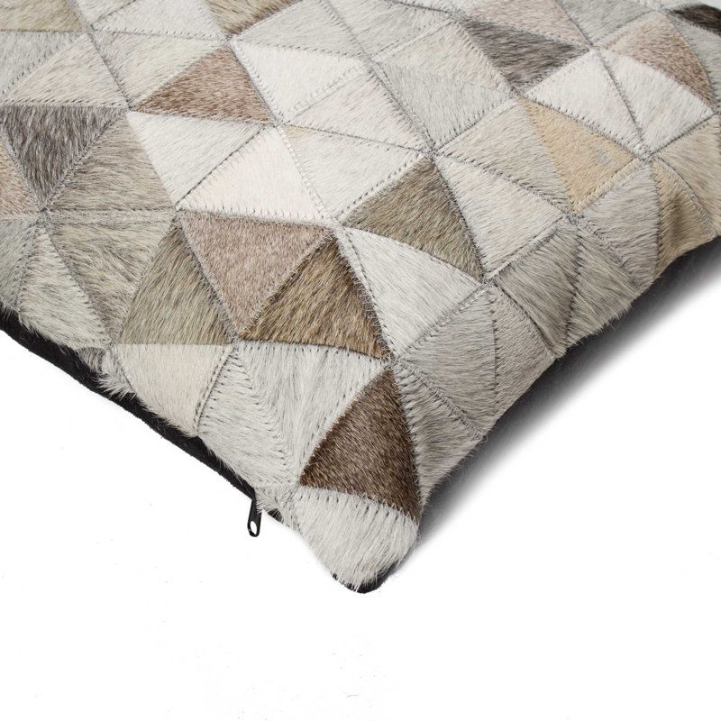 Housse et insert de coussin carré en peau de vache, Gris / beige / noir