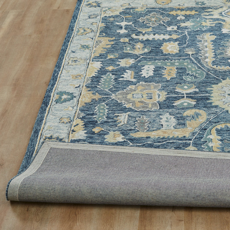 Sundara Botanique Indigo Crest Wool Hand-Tufted Area Rug, Runner 2'6" x 10'