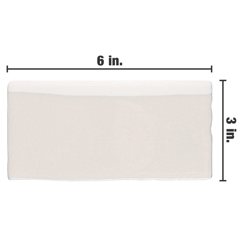 Antic Craquelle 6" x 3" Glossy Ceramic Bullnose Tile Trim in White, Crackle Dark Gray