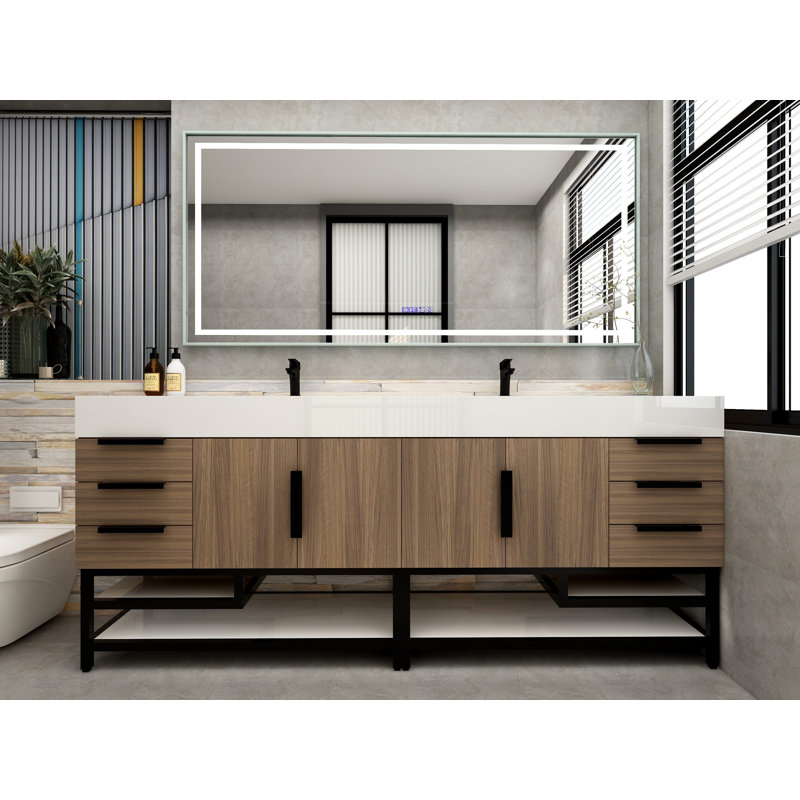 Jessica 84'' Single Bathroom Vanity with Stone Top, Wood