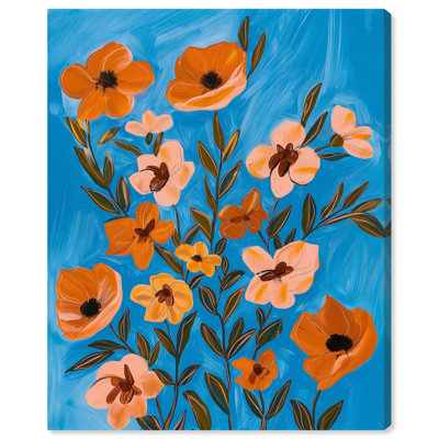 Toile à motif de pétales oranges et brise bleue par Art Remedy