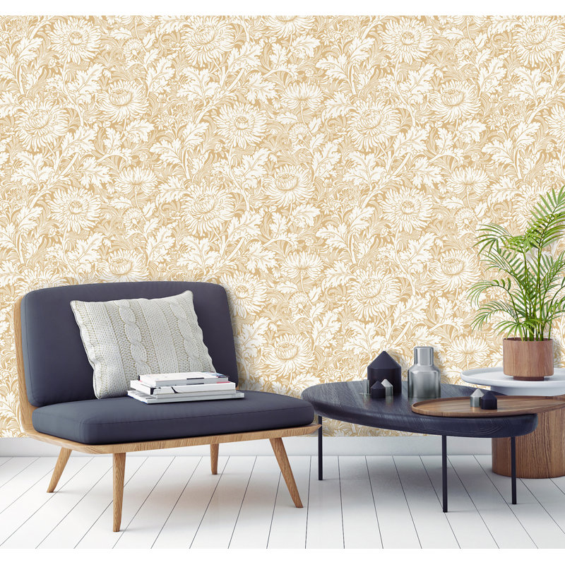 Rouleau de papier peint floral l 33 pi x l 20,5 po Chadley, Moutarde